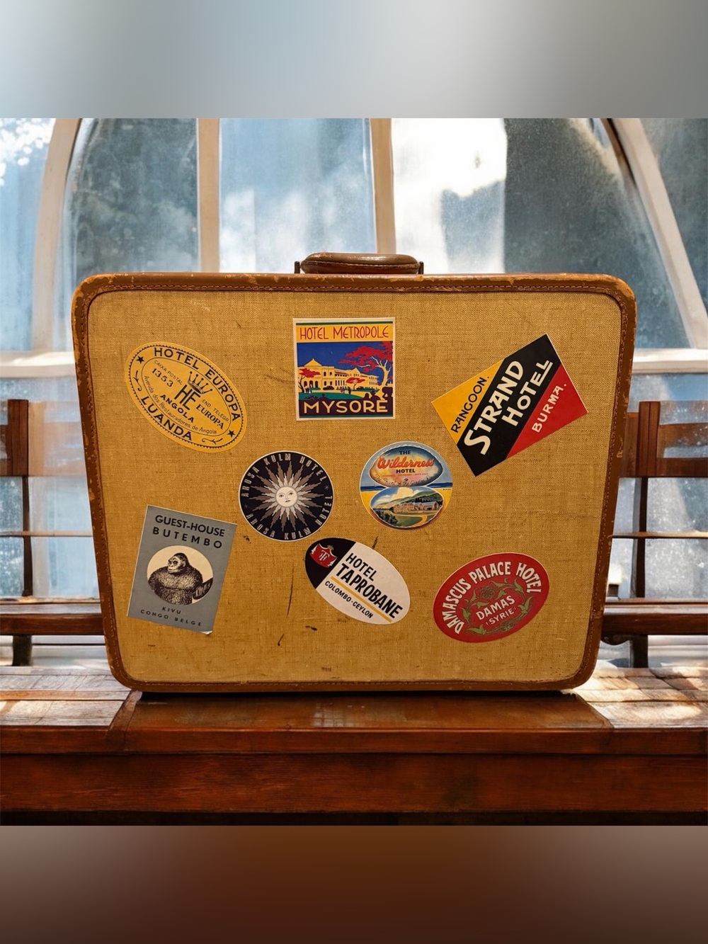 Vintage Langmuir Mirapak Suitcase w/ Travel Hotel Decals Leather Trim Canada